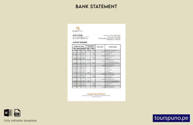 listo para imprimir plantilla de Excel de extracto bancario de Stater Banka de M